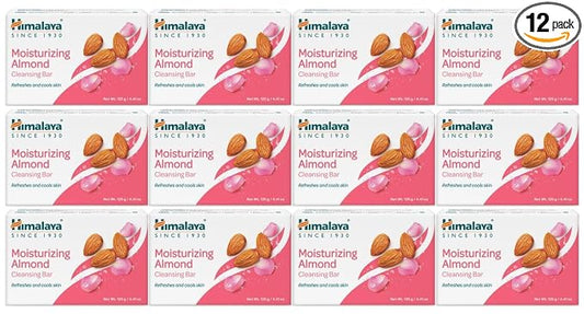 Himalaya Moisturizing Almond Cleansing Bar Soap, Almond Soap Bars for Face and Body, Face Soap Bar, Face Wash Bar, Bath Soaps, Soft Skin, Moisturize Skin, Revitalize and Rejuvenate, 4.41 oz, 12 Pack