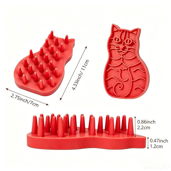 Pet Bath & Massage Brush,Pet Grooming Brush,Soft Rubber Scrubber for Brushing,Massaging,Bathing,Shampooing and Reducing Hairballs (Red, Style 1)