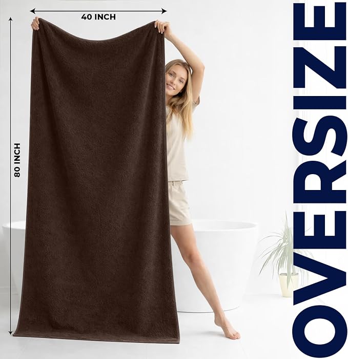 DAN RIVER Pack of 1 Jumbo Bath Sheet 40x80 Inches, Oversized Bath Towels for Adults, Fluffy and Soft Plush Towels - Brown