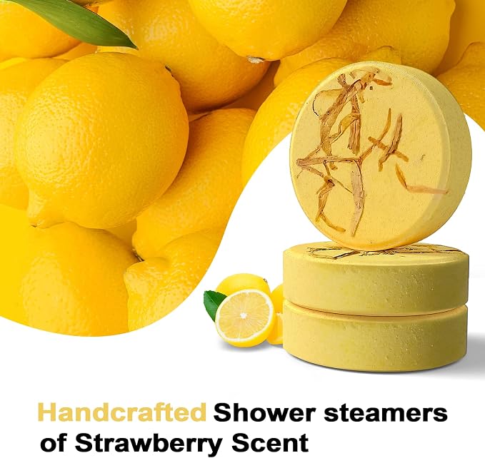 SWCANDY Lemon Shower Steamers 8 Pack, Home Spa Self Care | Clean citrus aromatherapy with natural essential oils; shower gift for women, men, wife & husband.