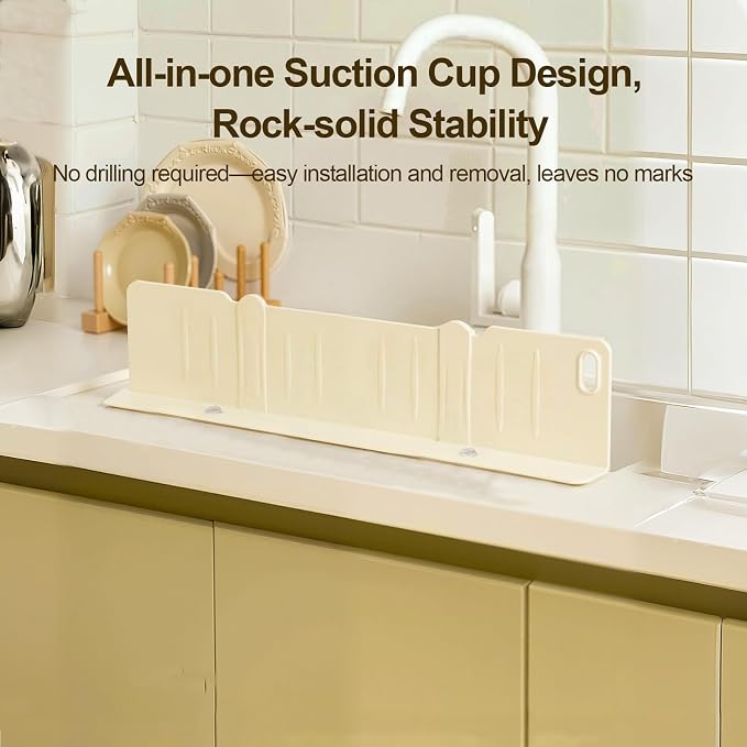 17In Kitchen Sink Splash Guard with Suction Cup for Kitchen Sink Area, Sink Edge Protector for Small Kitchen Sink, Bathtub & Counter, with Drain Rack & Sponge Holder (Gray)