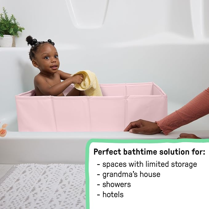 Ingenuity Tuckaway Toddler Folding Tub, Converts Shower to Tub, Folds to Store, Easy to Clean, No Assembly Required, Portable Baby Bathtub for Travel, 12M-5Y, Pink