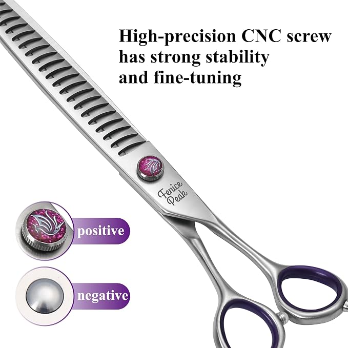 8'' Chunker Dog Grooming Scissors with Decorative Screw Professional 440C Stainless Steel Metallic Pet Thinning Shears with Offset Handle Durable and Sharp