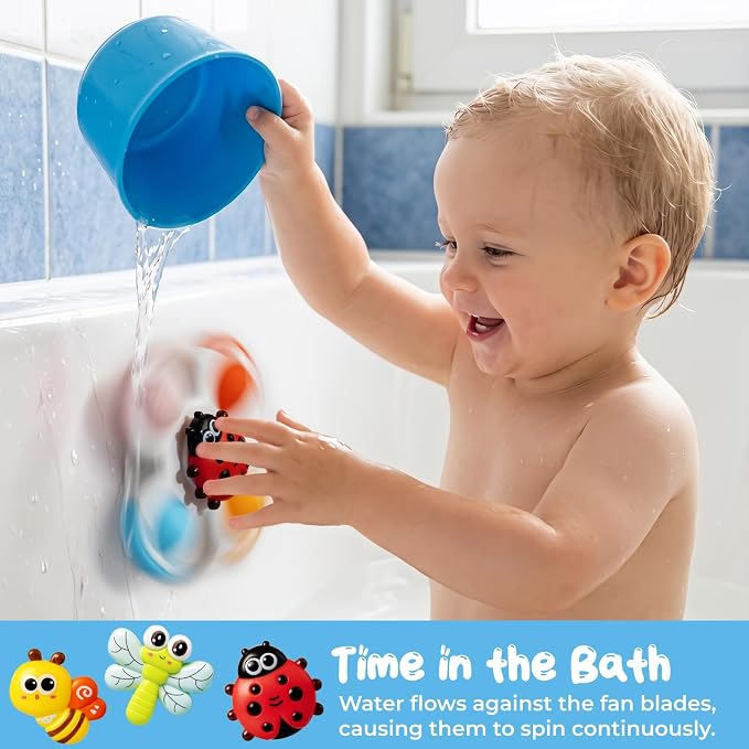 Full Silicone Bath Toys|Suction Spinners Baby Airplane Travel Essentials Fidget Spinners for Kids|Fridge Magnets for Toddlers 1-3|Insect Pop Relieves Crying|Safe Window Play Gifts