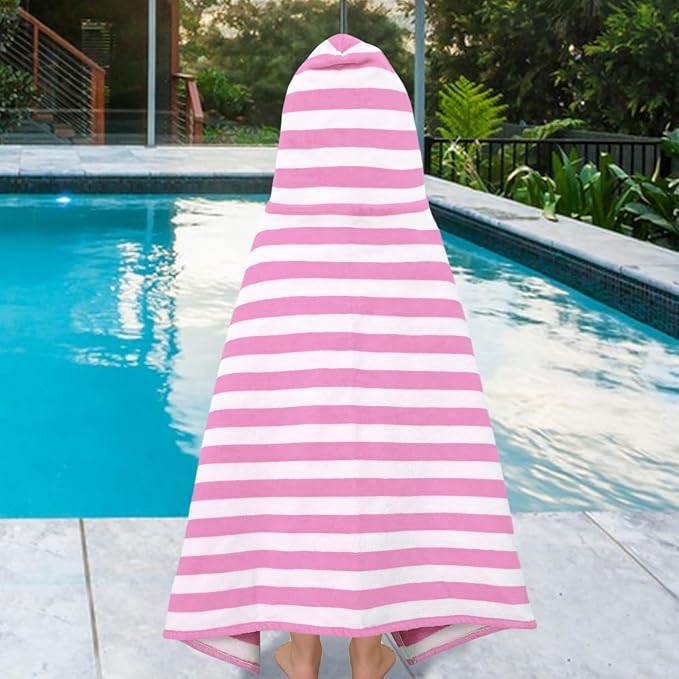 VOOVA & MOVAS Toddler Hooded Bath Towels 0-3T, 25''X40, Soft | Thick | 100% Cotton | Absorbent Towel Wrap for Baby, Perfect for Beach, Pool, Bath, Swimming,Pink Stripe