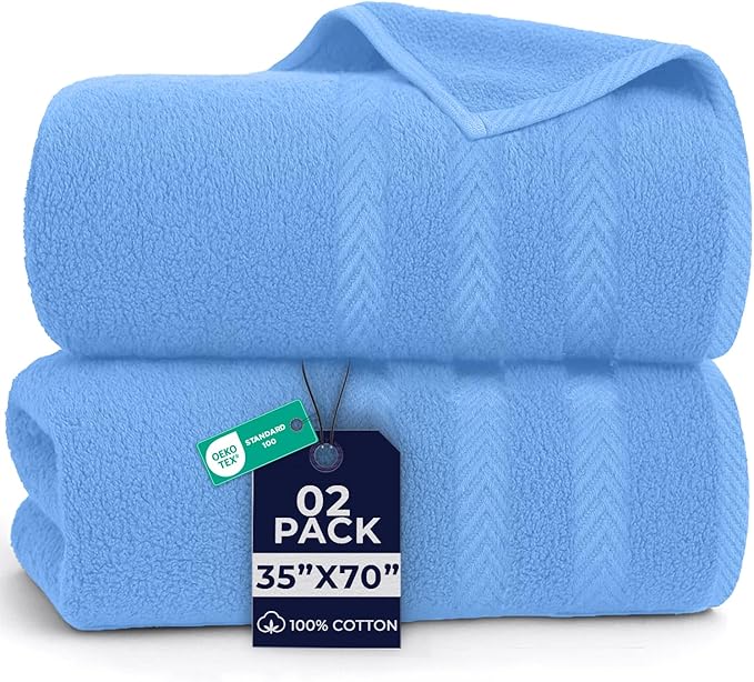 DAN RIVER 2 Pack Luxury Bath Sheets 35x70, 600 GSM, Soft & Quick Dry 100% Ring Spun Cotton Towels Ideal for Hotels, Spas, Gyms & Salons Extra Large, Medium Blue