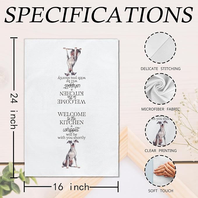 Funny Whippet Dog Kitchen Towels, Whippet Dog Lovers Gifts for Women Men Hand Towels, Pet Lover Gifts Dishcloths Dish Towel for Kitchen 16x24 Inches Set of 2
