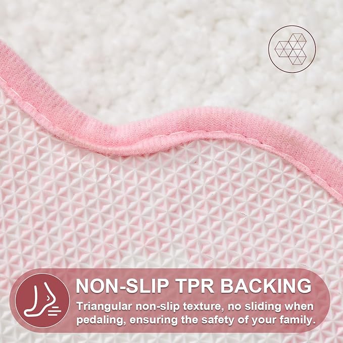 ORTIGIA Long Cute Scalloped Bathroom Rugs Runner, Fun White and Pink Plush Microfiber Scallop Bath Mats Non Slip Washable Quick Dry Absorbent, Rug Carpet for Bathtub Sink Laundry Room Bedroom, 17x47