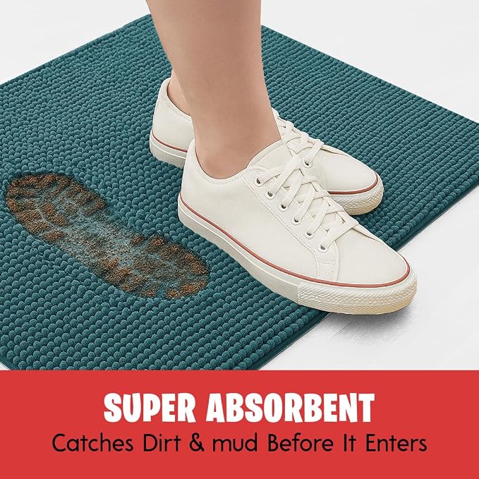 MUDGUARD MAT® Dog Door Mat for Muddy Paws, Super Absorbent Microfiber, Non-Slip Indoor Mat, Quick-Dry Chenille Rug for Pets & Entryway, Machine Washable, Atlantic Blue 24" x 36"