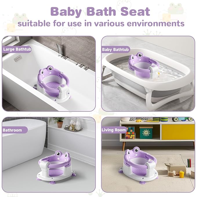 Baby Bath Seat for Babies 5-10 Months & up Non-Slip Toddler Bath Seats for Sitting Up Infant Bathtub Chair with Suction Cups and Soft Cushion for Baby Shower Tub Seat