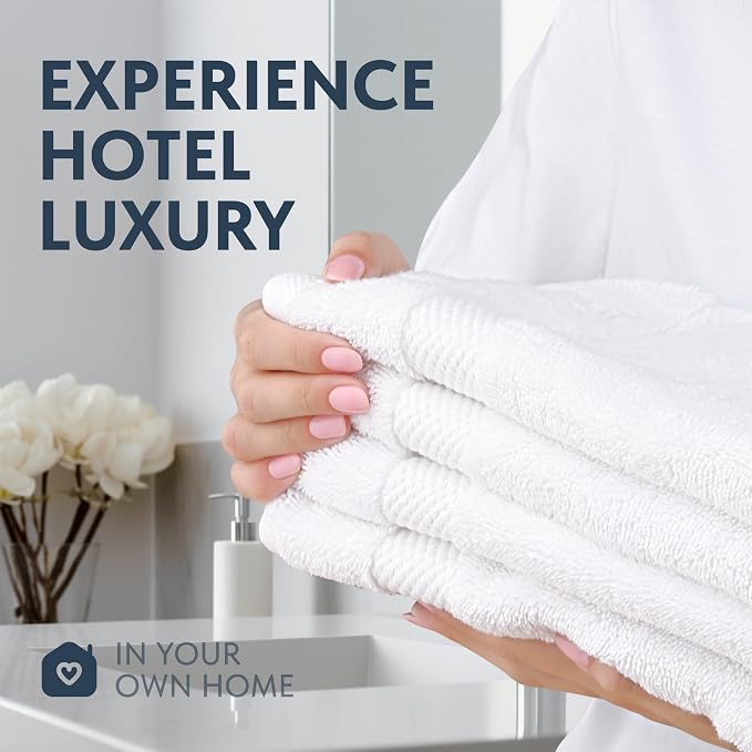 Luxury White Hand Towels - Soft 100% Turkish Cotton | Highly Absorbent Hotel spa Bathroom Towel Collection | 16x30 Inch | Set of 6