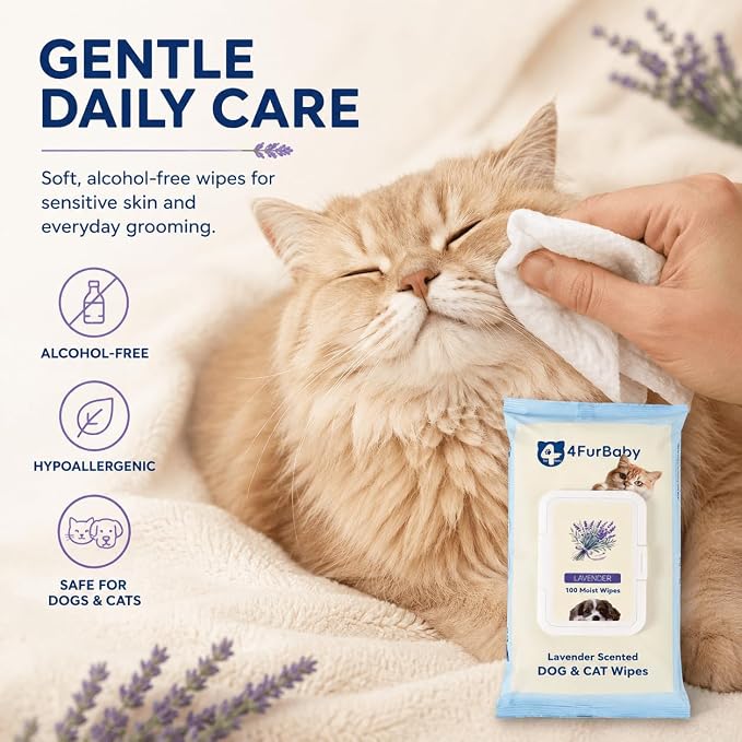 Dog Grooming Wipes for Paws and Butt, Lavender,100 Count | 8" x 8" hypoallergenic wipes with hydrating formula for cleaning, deodorizing, and daily pet grooming
