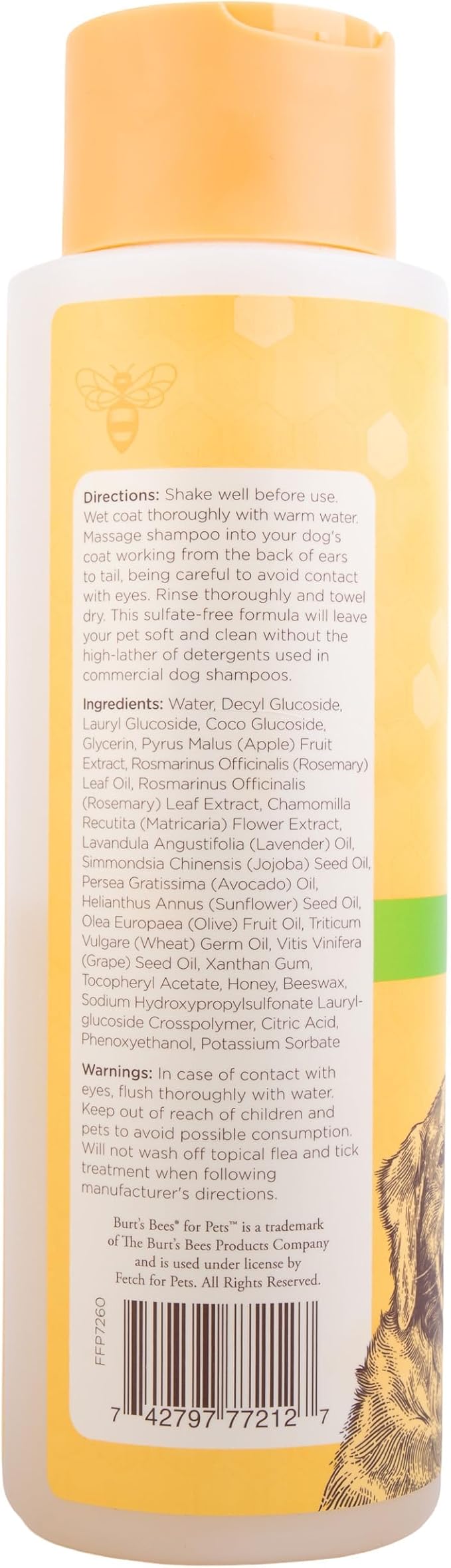 Burt's Bees for Pets Deodorizing Dog Shampoo with Apple and Rosemary, 95% Natural Origin, pH Balanced, Free of Sulfates, for Smelly Dogs, Gentle Dog Shampoo, 16 Fl Oz