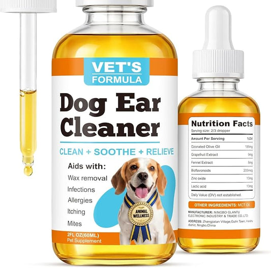 Dog Ear Cleaner and Infection Treatment,Natural Ear Drops for Dogs, Gentle Relief for Itching, Irritation, Wax Build-Up & Infections,Safe Ear Cleaning Solution