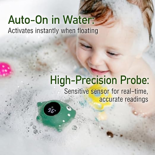 Baby Bath Thermometer, Manta Ray Won't Flip Over, 3-Icon Alert, Auto On/Off | Floating Digital Bathtub Water Thermometer for Newborn Infant Toddler, IP67 Waterproof, BPA-Free ABS, °F/°C, Battery Included