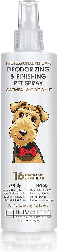 GIOVANNI Professional Pet Deodorizing & Finishing Pet Spray - Oatmeal & Coconut Helps Neutralizes Odors, Silkens, Freshens Fur - 10 oz