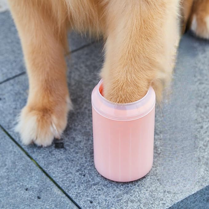 Dog Paw Cleaner for Dogs Large/Petite Paw Washer Easy to Use & Clean Portable Dog Paw Cleaner Cup Dog Foot Washer with Silicone Washers (M, Orange)