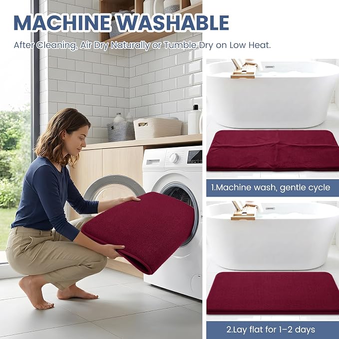 Smiry Memory Foam Bath Mat 40x24, Extra Soft Bathroom Rug, Ultra Absorbent, Quick Dry, Machine Washable Bathroom Mat for Shower, Tub & Floor Decor, Burgundy
