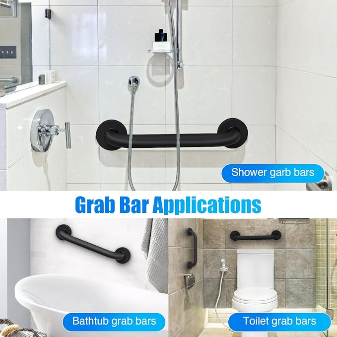 ROTHLEY 12 Inch Grab Bar for Bathtubs and Showers: Stainless Steel Shower Grab Bar Wall Mounted Shower Handle with Concealed Screws for Handicapped Elderly and Seniors (Matte Black)