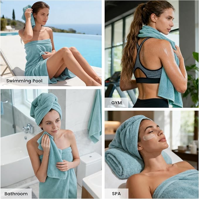 SEMAXE 8-Piece Cotton Bath Towel Set with Hanging Loops for Bathroom, Blue | Complete starter set for daily showers, sink-side use, small bathrooms, and guest baths, OEKO-TEX certified, easy care