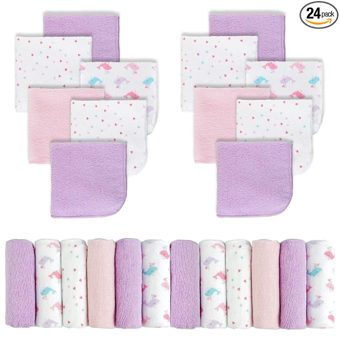 Viviland Baby Washcloths, Soft 24 Pack Baby Wash Cloths Unisex for Boys Girls, Super Absorbent Baby Face Towel Gentle on Sensitive Skin, Wash Clothes for Baby Face & Body, 9''x 9''