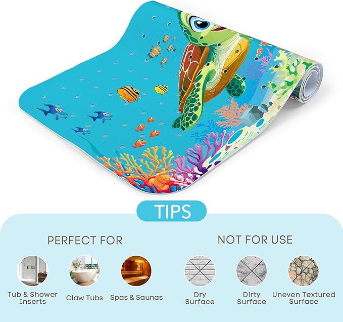 SHUCHING Baby Bath Mat for Tub Non Slip-40x16 Inch, Sea Turtle | Bathtub Mat for Kids & Toddler Mold Free, Long Shower Mat for Inside Shower with Suction Cup, Machine Washable
