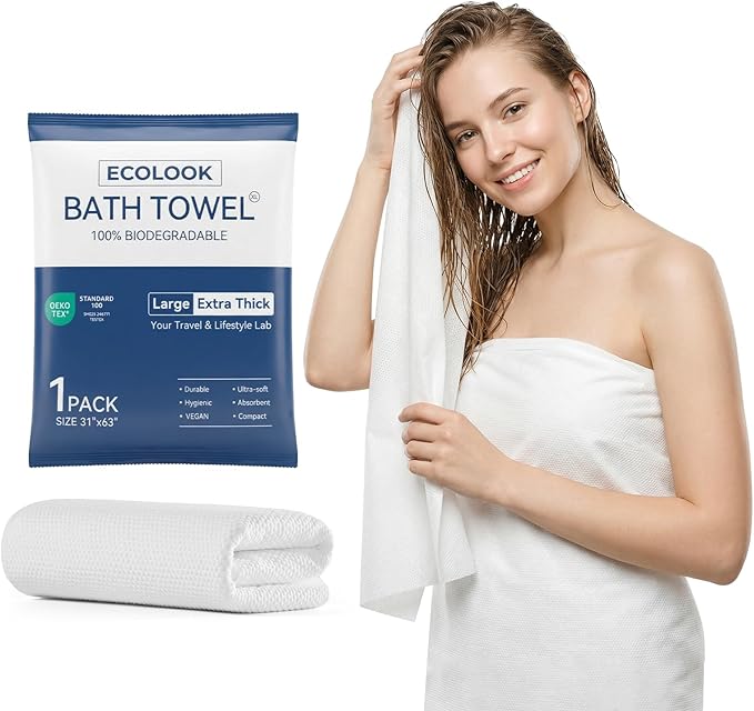 ecolook Disposable Bath Towels,1-Pack Extra Large 31"x63" Soft Portable Quick Dry Disposable Towels for Body,for Travel Hotel Camping Beach Swimming Gym Sauna Spa