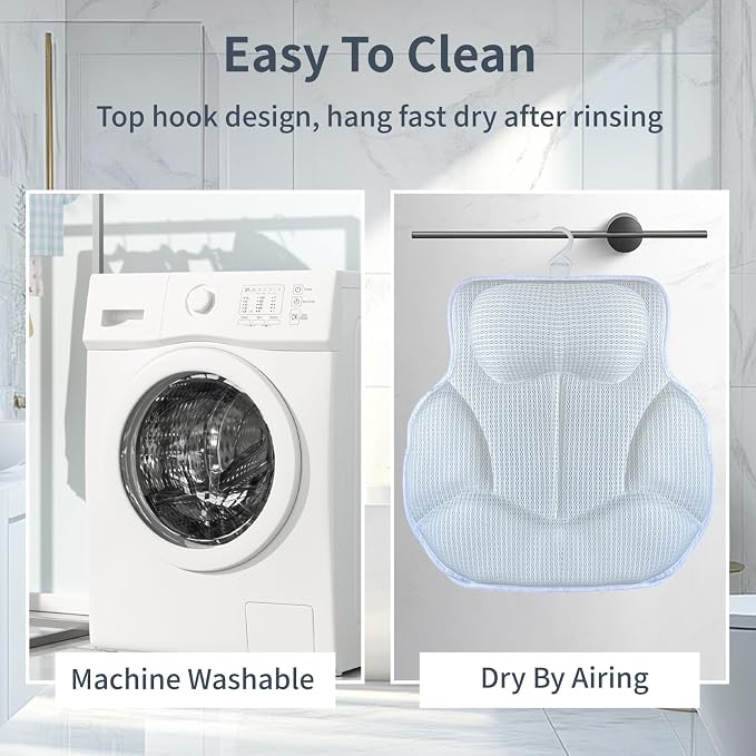 Thickened Anti-Slip Bath Pillow for Tub, 88 Powerful Suction Cups, 5D Mesh Fabric, Ergonomic Head Neck Back Support, Quick Drying and Machine Washable, Luxury Spa Gift for Women