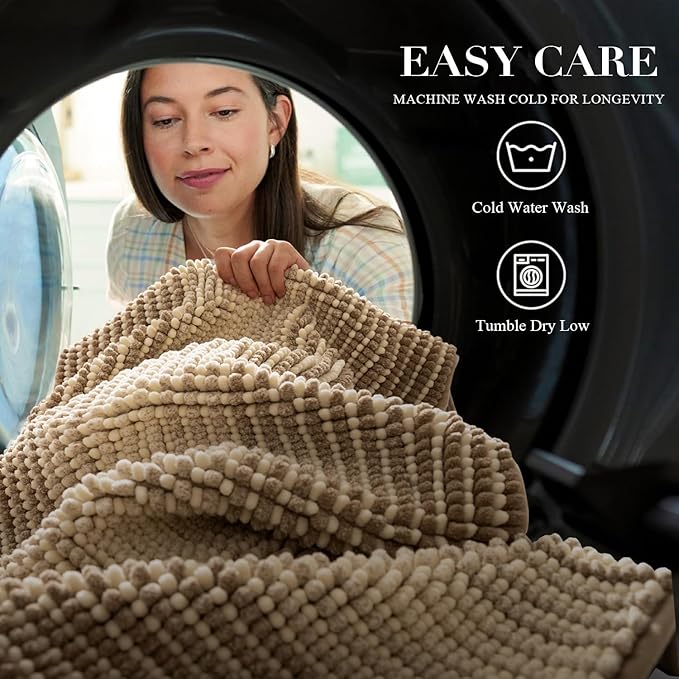 BSICPRO Large Bathroom Rugs, Bath Mat Rug for Bathroom Non Slip 24 x 36 Inches Water Absorbent Chenille Floor Mats Machine Washable (Tan)