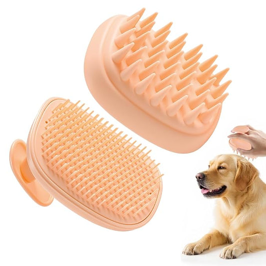 2-in-1 Dog Bath Brush for Grooming & Massage - Pet Silicone Brush for Long & Short Haired Dogs and Cats, Dog Scrubber for Bath, Rubber Curry Brush, Use Wet as Bath Brush or Dry for Grooming