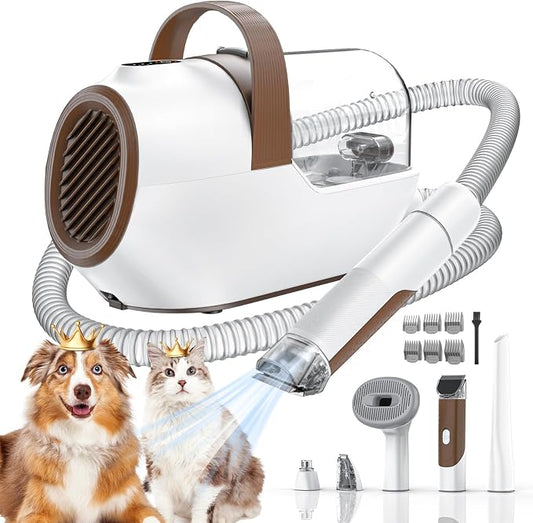 Dog Grooming Vacuum, Dog Grooming Kit with Pet Clipper Nail Grinder, 3 Suction Modes Dog Brush Vacuum with 6 Pet Grooming Tools（Rust）