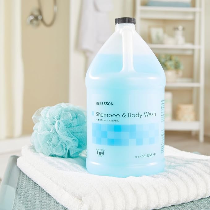 McKesson Body Wash and Shampoo, Summer Rain Scent, 1 gal, 4 ct | Bulk Refill Full Body Wash with Aloe