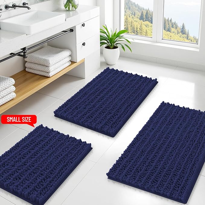 Smiry Bathroom Rugs Mat 36x24, Extra Soft Absorbent Chenille Bath Rugs, Non Slip Rubber Backing Machine Washable Quick Dry Bath Mats for Bathroom Floor, Tub, Shower, Home Decor Accessories, Deep Blue