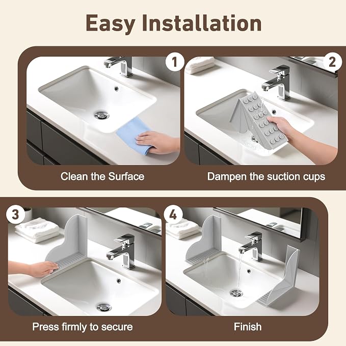 Antner 2 Pack All-Silicone Shower Splash Guard with Strong Suction Cups | Large, No-Adhesive, Reusable Splash Guard for Bathtub, Corner Shower Water Guards to Keep Water in Shower or Bath, Grey