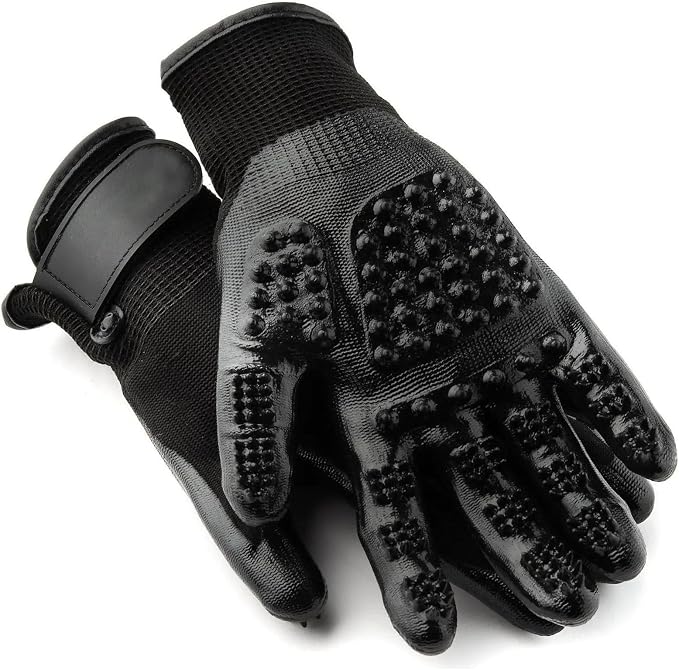 Pet Grooming Glove – Patented Rubber-Massage Shedding Bath & Hair Remover for Dogs, Cats & Livestock – Lightweight, Flexible, Secure Fit (Black)