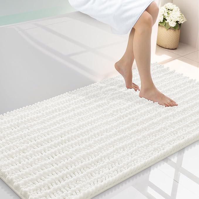 Smiry Bathroom Rugs Mat 44x24, Extra Soft Absorbent Chenille Bath Rugs, Non Slip Rubber Backing Machine Washable Quick Dry Bath Mats for Bathroom Floor, Tub, Shower, Home Decor Accessories, Ivory