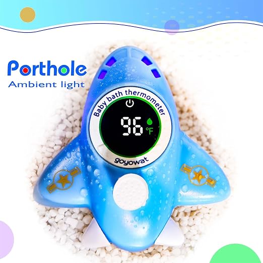 Baby Bathtub Thermometer with LED Display Screen+Blue Airplane toy-2-in-1 | Color Coded Alarm (Cold/Comfortable/hot) Bath Temperature Monitor, Adorable Floating Toys for Infants, Essential for Babies