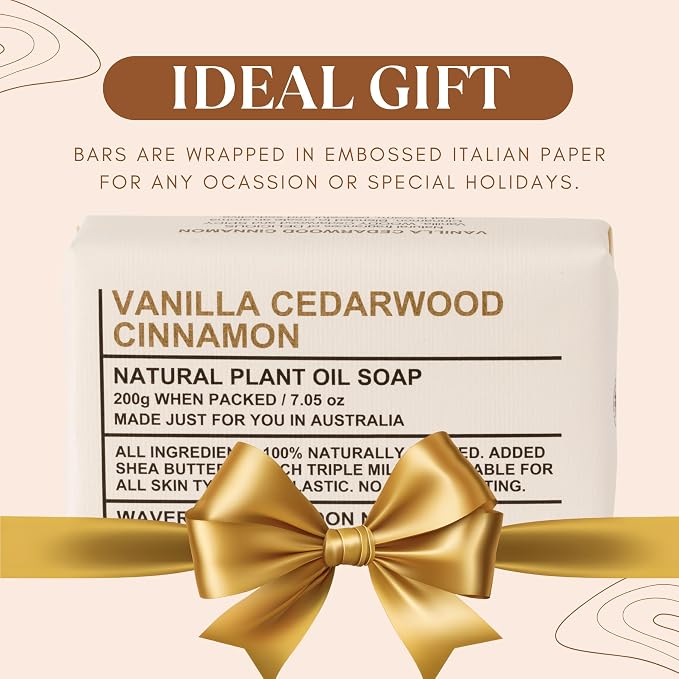 Wavertree & London Vanilla Cedarwood Scented Natural Soap Bars (2 Bars), 7oz Moisturizing French Triple Milled Soap enriched with shea butter - Plant Oil Bath & Body Soap Bars [100% Naturally derived]