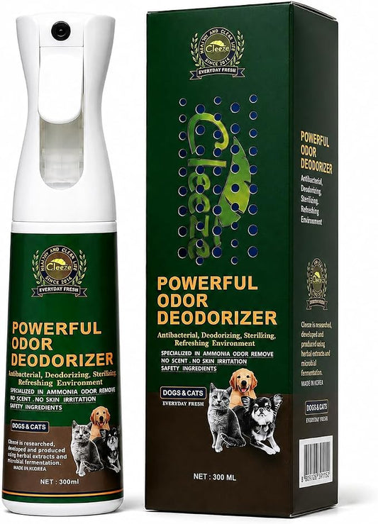 Cleeze Pet Odor Eliminator Spray for Strong Odor, Dog Deodorizing Spray for Dogs and Cats, Pet Deodorizer, Pet Odor Spray for Urine, Carpet, Furniture, Fabric, Safe for Pets, Natural Ingredients, 10oz