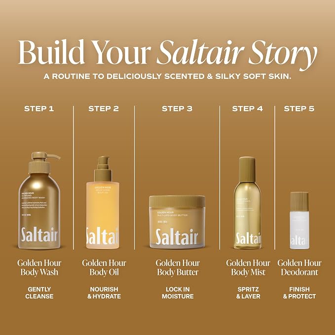 Saltair Body Wash 2-Pack – Moisturizing Body Wash with Vitamin E & Hydrating Oil Blend – Scented Shower Gel for Women and Men – Golden Hour Scent, 2x 17oz – Vegan, Cruelty-Free, Paraben-Free