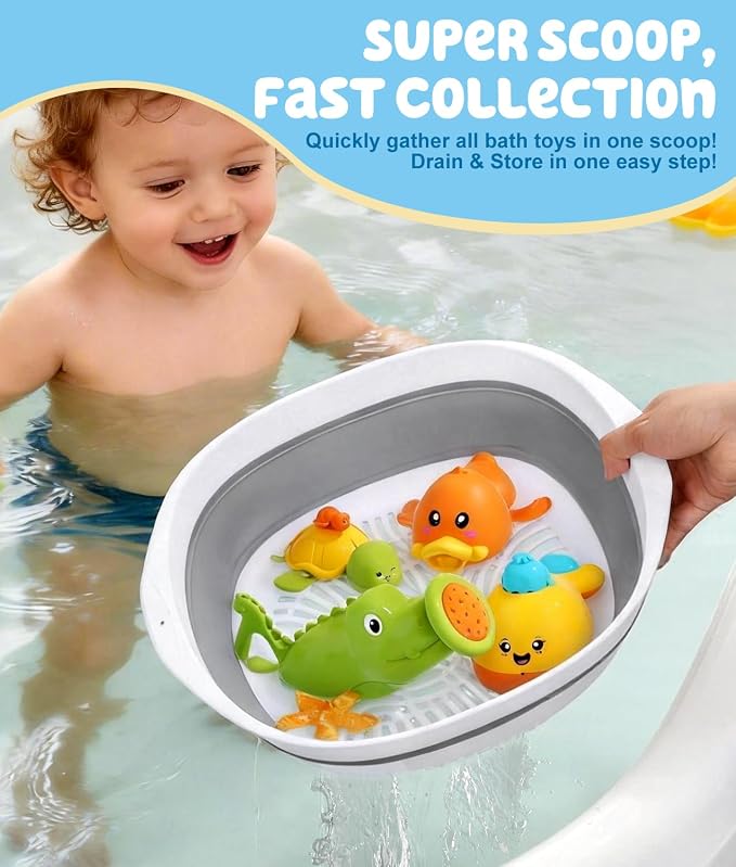 WADEO Large Bath Toy Storage Basket, 2-in-1 Foldable Bathtub Toy Holder, Removable Quick Dry Bathroom Pool Toys Organizer