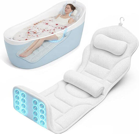 Full Body Bathtub Pillow with Lumbar Support, 5D Air Mesh Bathtub Cushion for Soaking Tub, 168 Suction Cups Full Bath Pillow for Post-Yoga Spa, Deep Relaxation & Romantic Baths