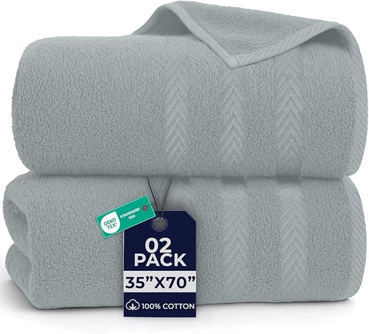 DAN RIVER 2 Pack Luxury Bath Sheets 35x70, 600 GSM, Soft & Quick Dry 100% Ring Spun Cotton Towels Ideal for Hotels, Spas, Gyms & Salons Extra Large, Silver