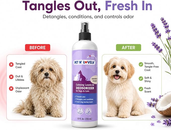 Pet N' Lovely Calming Leave-in Deodorizer, 12 Fl. Oz | Controls Odor, for Dogs and Cats, Detangles & Conditions, Fresh Long Lasting Scent