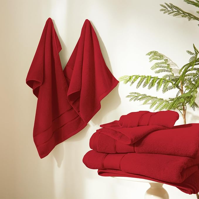 Marvione Bath Towels Set 6 Piece, 100% Turkish Cotton Highly Absorbent and Soft Towels for Bathroom 2 Bath Towels 2 Hand Towels 2 Washcloths, Red