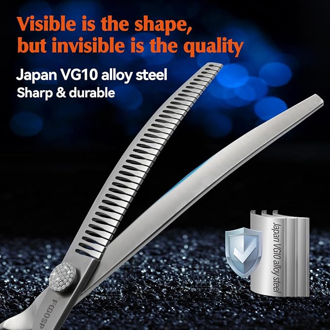 8.0'' Curved Chunkers Shears for Dog Grooming Professional Magic Pet Grooming Scissors Japan VG10 Steel 38 Teeth for Large Dogs (8 in, Curved Chunkers)