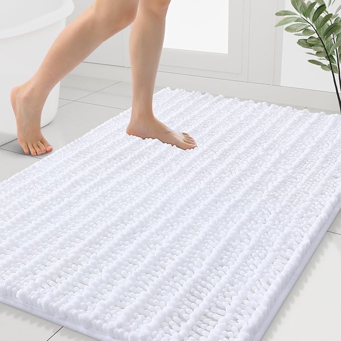 Smiry Bathroom Rugs Mat 40x32, Extra Soft Absorbent Chenille Bath Rugs, Non Slip Rubber Backing Machine Washable Quick Dry Bath Mats for Bathroom Floor, Tub, Shower, Home Decor Accessories, White