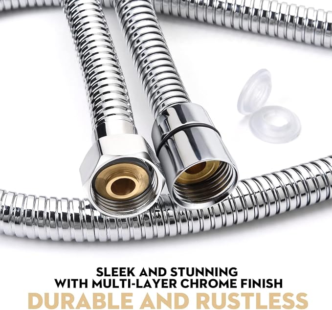Blissland Shower Hose Extra Long 90 Inches Brushed Chrome Handheld Shower Head Hose with Brass Insert and Nut - Lightweight and Flexible
