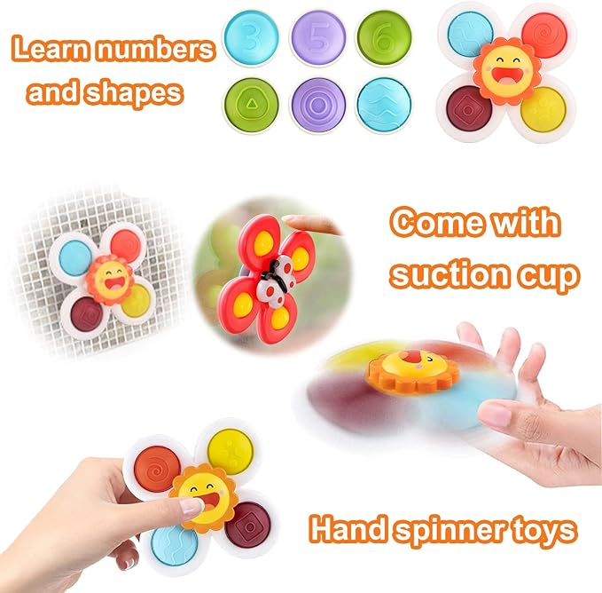 Suction Cup Spinner Toy for Baby - Suction Cup Fidget Spinner Toys Bath Toys Window Spinning Top Baby Toys 12-18 Months Christmas Birthday Gifts for 1 2 3 Boys Girls Sensory Toys for Toddlers 1-3