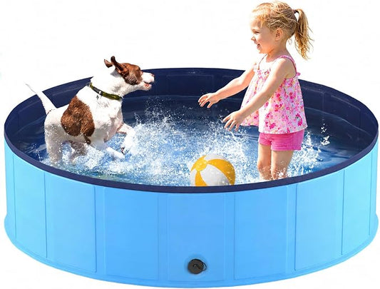 Niubya Foldable Dog Pool, Collapsible Hard Plastic Dog Swimming Pool, Portable Bath Tub for Pets Dogs and Cats, Pet Wading Pool for Indoor and Outdoor, 64 x 12 in